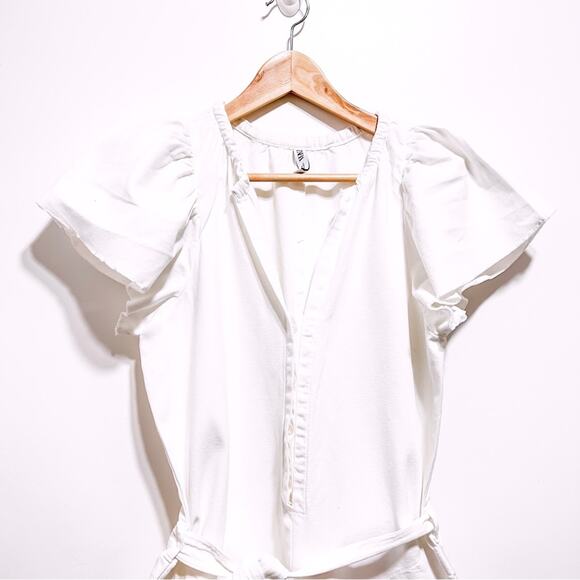 Zara White Rustic Jumpsuit Bloggers fav Size M Wide leg Belted - Picture 13 of 16